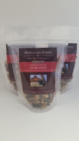 Spicy Maple Almond Snack Mix with Pecans, Walnuts, Cranberries, and Spices front package view